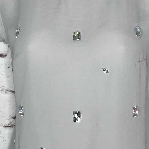 H&M DIVIDED sheer grey top with clear crystal embellishments short sleeve Size 2 - Picture 14 of 15